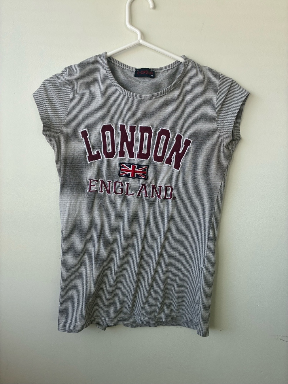 Crown Gray & White Striped Scoop Neck Tee